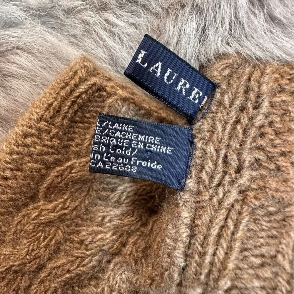 *Ralph Lauren Blue Label Caramel Cashmere Blend Cable Knit Fingerless Gloves